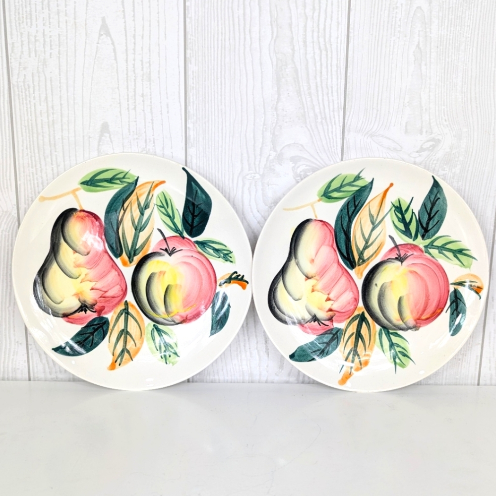 Vintage Fruit Plates Nasco Hand Painted Dessert Plates Set of 2 Pear and Apple